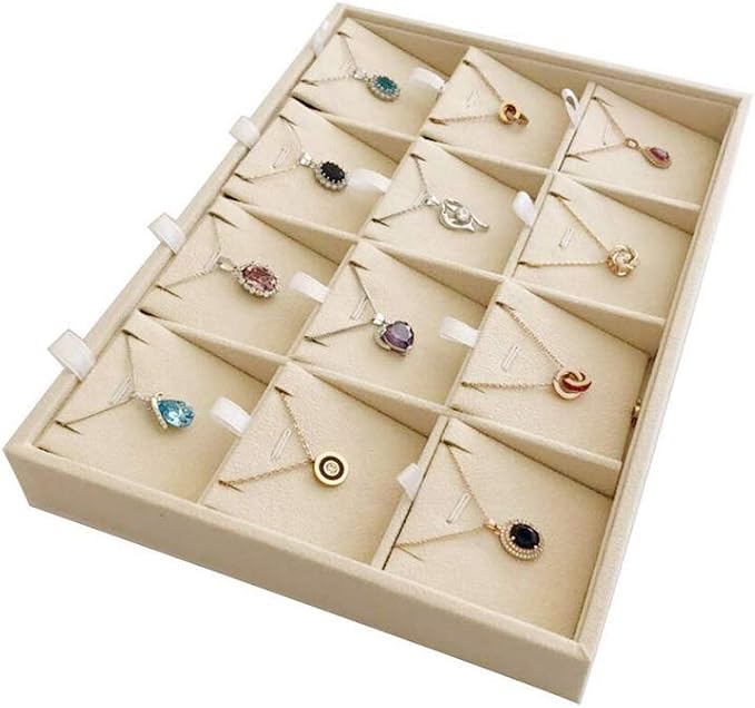 Premium Grade Beige Velvet Jewelry Organization Tray for Pendants Necklaces Store Show Tray Drawer Divider Closet Inserts