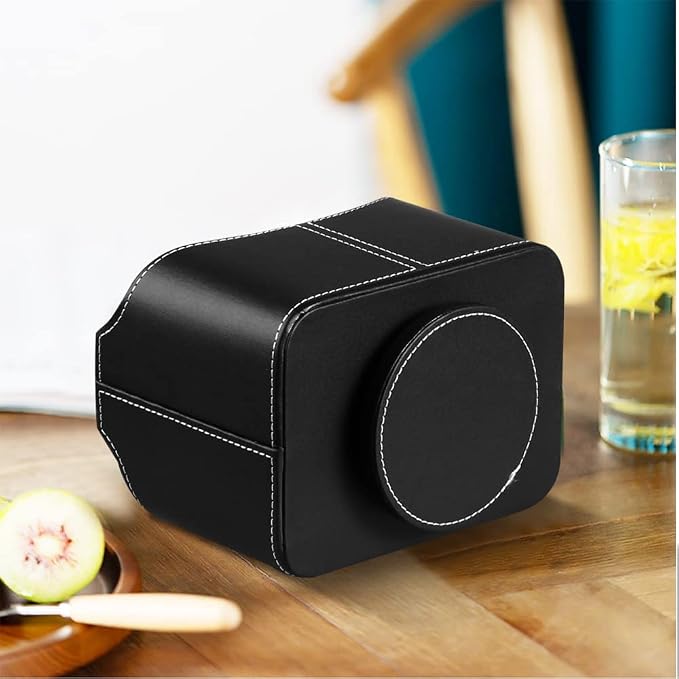 Leather 360° Spinning Remote Control Holder, Pencil Pen Holder for Desk Table Nightstand, TV Remote Caddy Organizer, Black Office Decor and Accessories, Storage Box for Phone,Media Player Controllers | Nightstand Organizer Storage Box with 5 Compartmen...