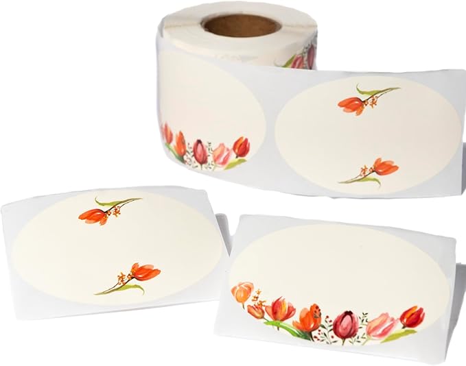 MONEST Waterproof Label Stickers for Jars and Lids, Pantry, Mason Jar, Canning, Spice, Bottle Labels (Red Tulip 2"x3")