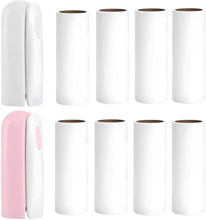 Mini Travel Lint Roller with 300 Sticky Sheets, Compact Portable Pet Hair Remover with Cover for Clothes, Travel, Small Foldable Lint Roller for Purse Car Bag Essentials (Pink and White)