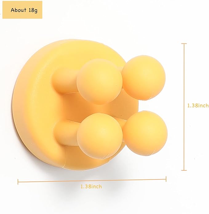 iBetterLife Silicone Toothbrush Shower Holder - 6Pcs Self Adhesive Wall Mounted Single Hook for Hanging Tooth Brushing, Functional Utility Plug Holder for Bathroom Kitchen Living Room Office, Yellow
