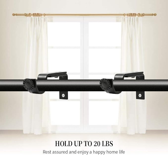 Eau 10 Pieces of Adjustable Black Curtain Rod Brackets, Heavy Duty Single Curtain Rod Holders for Maximum 1 Inch Rod, Wall-Mounted