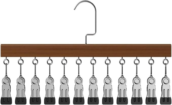 2026 Closet Organizer with 12 Clips, Space Saving Hanging Closet Storage for Hats, Scarves, Socks, Jeans, Skirts & Pants, Multi-Purpose Clothes Hanger with Clips (1 PCS, Vintage)