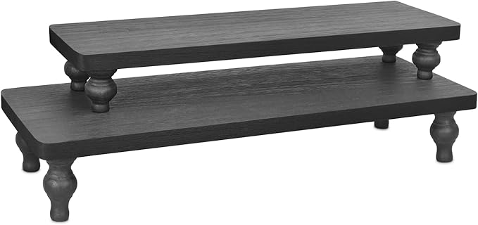 Ikee Design 2 Pcs Set Wooden Display Riser, Cupcake Dessert Display Riser | 2-PIECE COUNTERTOP RISERS: Black wooden stands add height to cupcakes, serving displays and farmhouse décor.