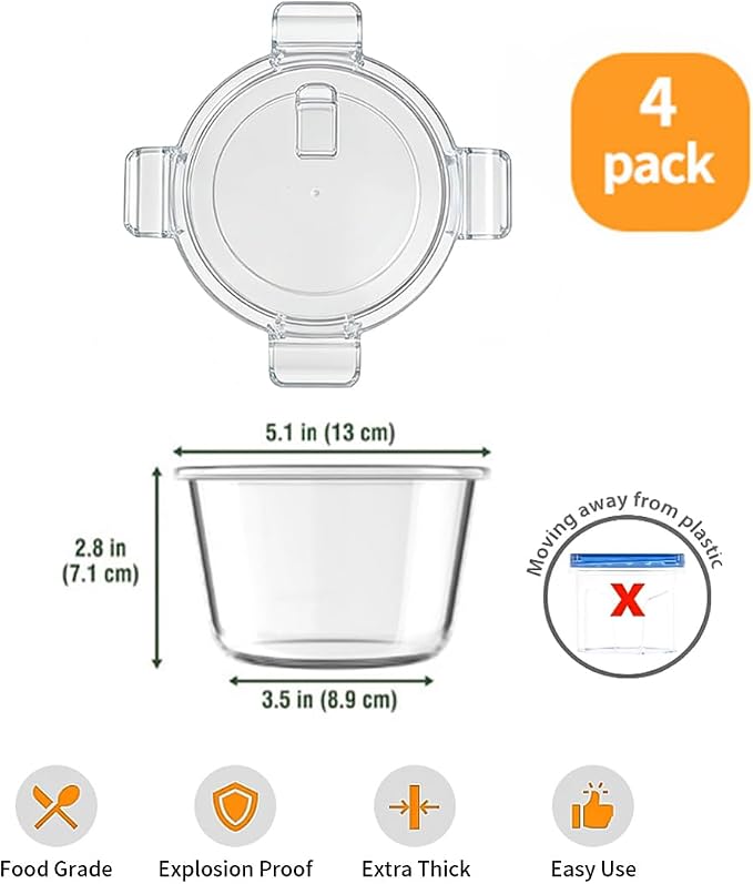 H.JSS WDJS2Cup Glass Soup Container with Airtight lids, 16oz Round Glass Food Storage Container, Round Food Bowls BPA free, Leakproof Soup Container, Dishwasher Microwave & Freezer Safe (8 Pack)
