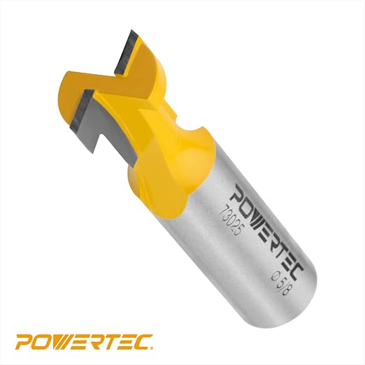 POWERTEC T Track Router Bit, Tungsten Carbide Tipped Router Bit, 1/2" Shank, 5/8" Dia., Slatwall, T Slot for Picture Frames, Compatible with 1/4" & 5/16" T Track Bolts, 2PK (73025-P2)