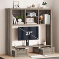 Desk Shelf with Computer Monitor Stand, 37.4''W Desktop Bookshelf Display Rack, Desktop Organizer Storage Rack with Cubbies & Drawers, 5-Tier Hutch for Home, Office, Dorm, Vanity, Grey