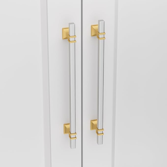 30 Pack 7-1/2 Inch Cabinet Pulls Brushed Nickel and Gold Cabinet Pulls, Silver and Gold Dresser Drawer Handles Kitchen Dresser Hardware