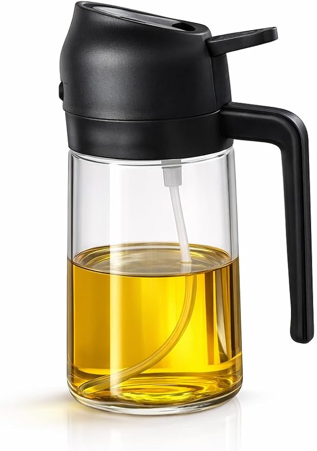 Olive Oil Sprayer, 16oz/470ml Glass Oil Sprayer for Cooking, 2-in-1 Oil Dispenser Bottle & Oil Mister for Air Fryer, Salad Dressing, Frying, BBQ, Grilling, Kitchen Use