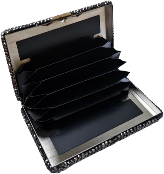 1Pc Card Wallet Card Case Bling Bling Business Card Holder,Black | Fashion,Crystal and Aluminum,Unisex-Adults,Compact Purse,Rhinestone