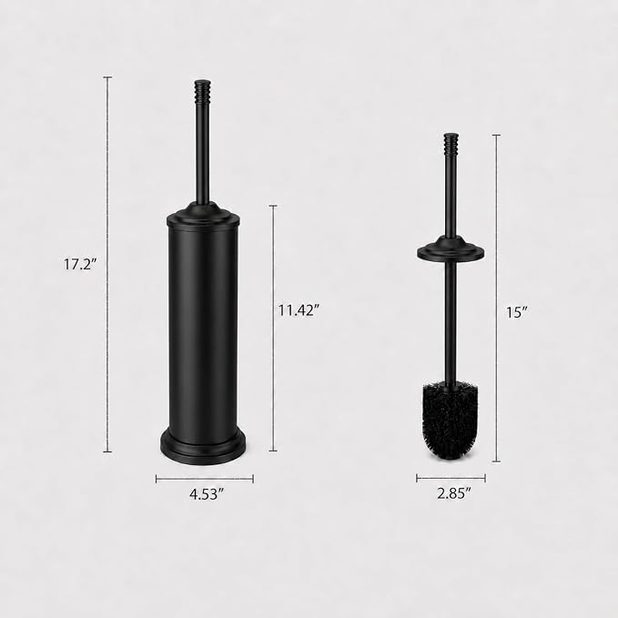 Black Toilet Brush and Holder Set，Extra Long Handled Toilet Bowl Brush and Holder，Stainless Steel Heavy Duty Toilet Brush for Bathroom,Deep Cleaning Modern Toilet Cleaner Slip Base