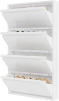 Garvee Slim Metal Shoe Cabinet with 4 Flip Drawers, Narrow Shoe Storage for Entryway, Wall Mounted or Floor Standing, Detachable Bottom Corners for Flexible Placement, Anti-Tip Safety Wall Mount