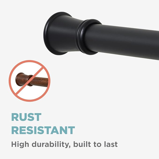 Zenna Home Tension Shower Curtain Rod, No Drill Adjustable Tension Curtain Rod for Bathroom, Rust Resistant, Easy Install Expandable Shower Curtain Rods, 26 to 76 Inches, Matte Black
