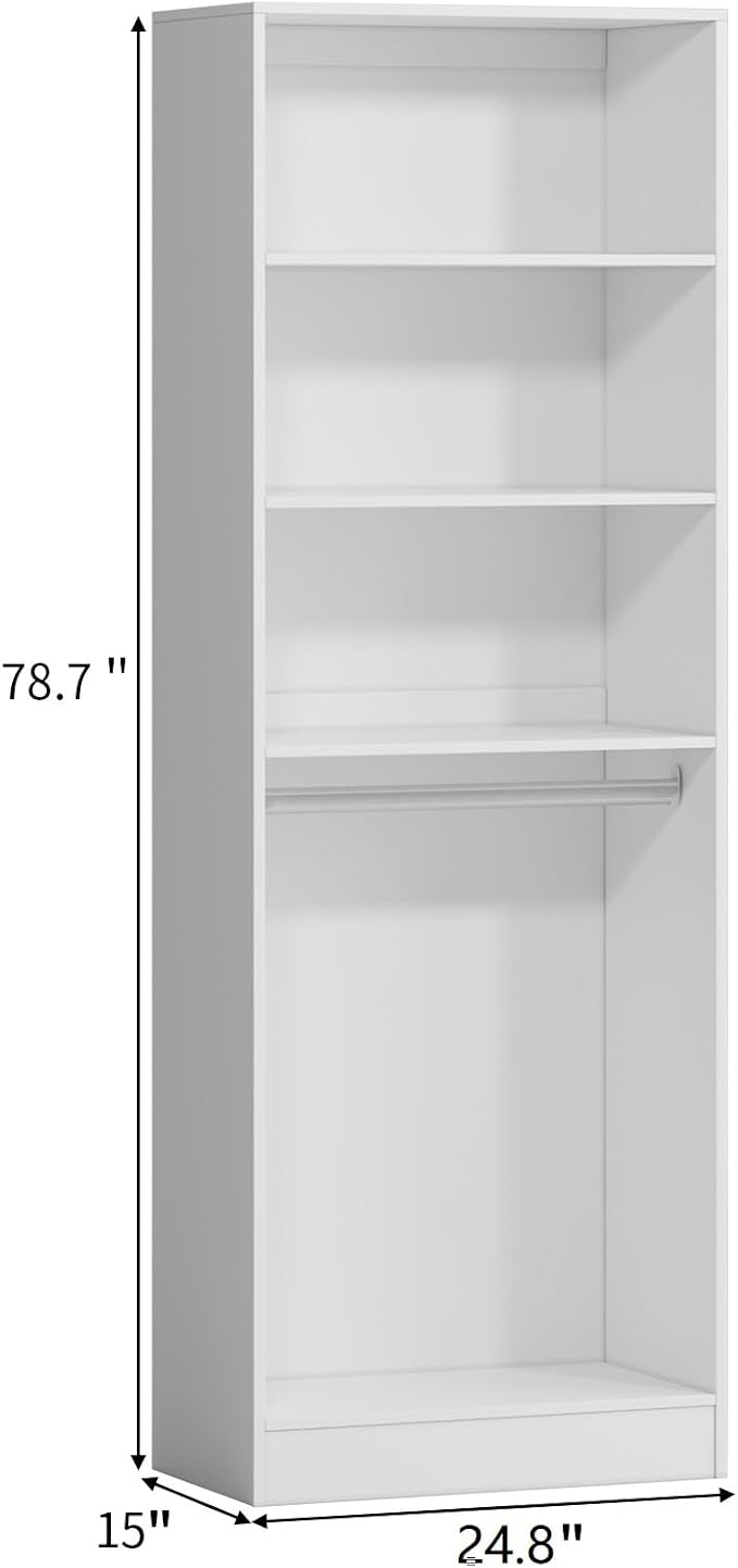 VOWNER 25'' Closet Organizer System Small Freestanding Closet System | 6 Adjustable Shelves, 2 Hanging Rod, White Modular Closet System for Small Closet, Space-Saving, Easy Assembly