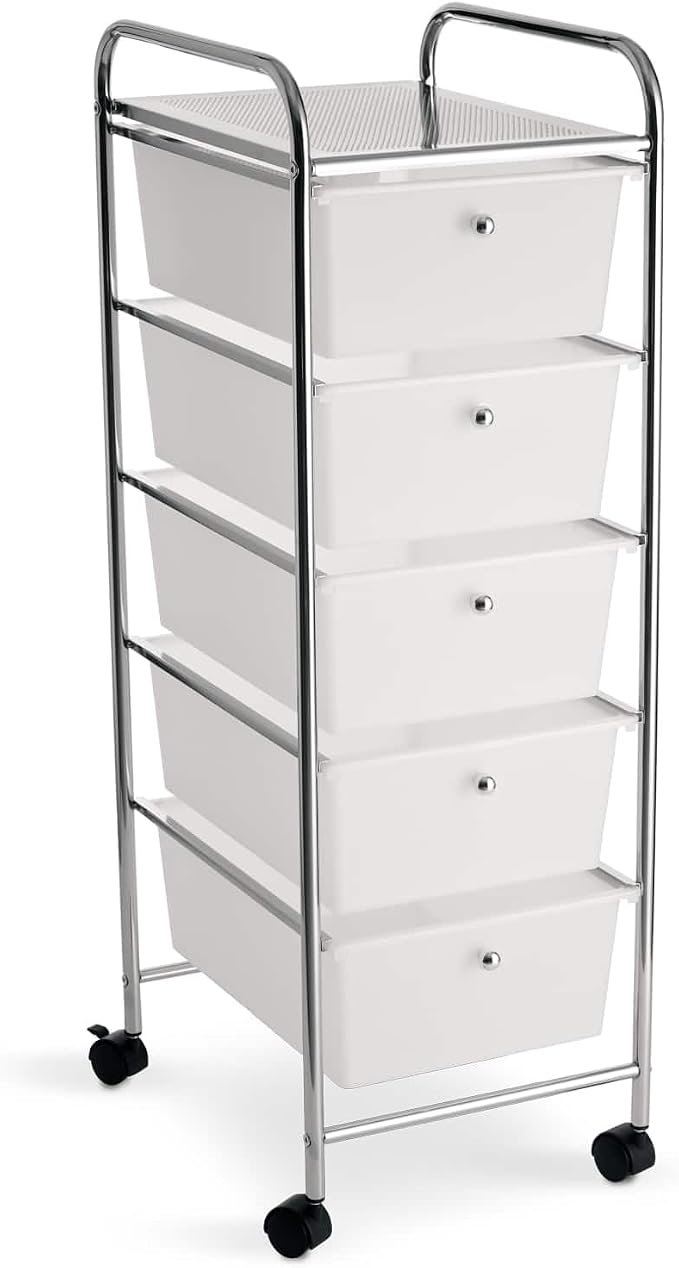 Simply Tidy 5 Drawer Clear Rolling Cart - Mobile Organizer with Removable Drawers, Swivel & Locking Casters, Durable Tubular Frame - 1 Set