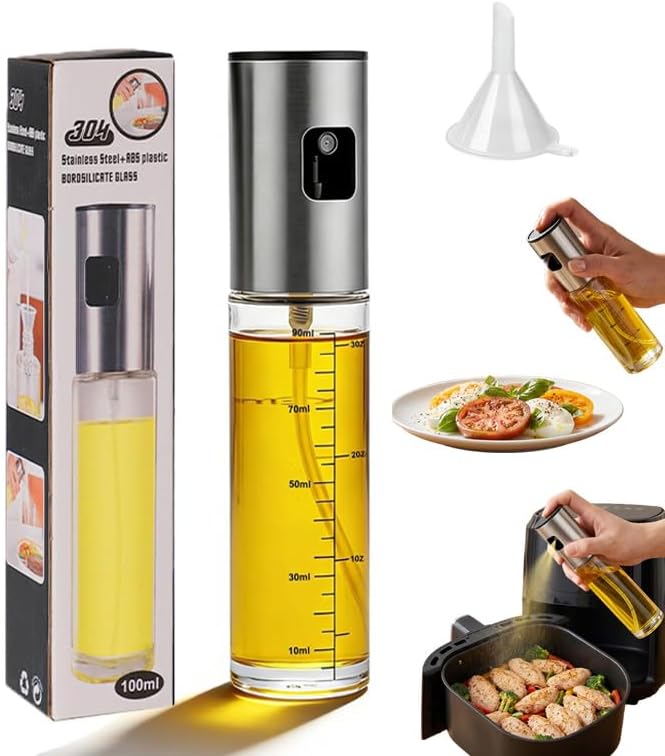 100ml Olive Oil Sprayer, Food Grade Glass Cooking Oil Spray Bottle, Stainless Steel Mister for Air Fryer Salad BBQ Roasting