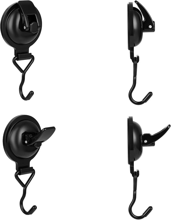 Heavy Duty Vacuum Wreath Cup Adhesive Hook,Hanging 13 lbs Robe Towel Hooks, Super Suction for Kitchen， Bathroom and Restroom (Shiny Black, 2Pack)