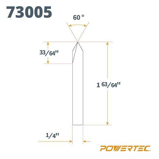POWERTEC V Groove Router Bits Set, 1/4" Shank, (2) 60-Degree (1/4" & 1/2" Cutting Dia.) & 90-Degree (1/2" Cutting Dia.) Woodworking Router Bits for use on CNC Machine and Router Tool (73031)