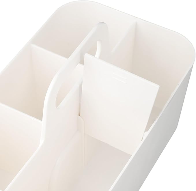 Stackable Storage Bins With Handles, Plastic Organiser Boxes For Desktop With Removable Divider, Multi Compartment Storage Trays For Makeup Art(White)