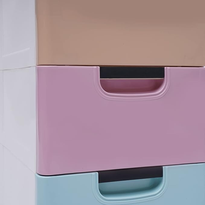 Plastic Storage Cabinet Stackable Storage Cart 5 Drawer Containers Storage Organizer Unit Mobile Stacking Bins [Multi Color 11.8"x15.7"x33.1"]