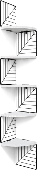 Love-KANKEI Corner Wall Shelf 5 Tier,Solid Wood/Metal Bracket,51"Tall,White | Easy to Install,Leaf-Shaped Floating Wall Shelves,Capacity 44 Lbs,For Bedroom Living Room Bathroom Kitchen Office,Display