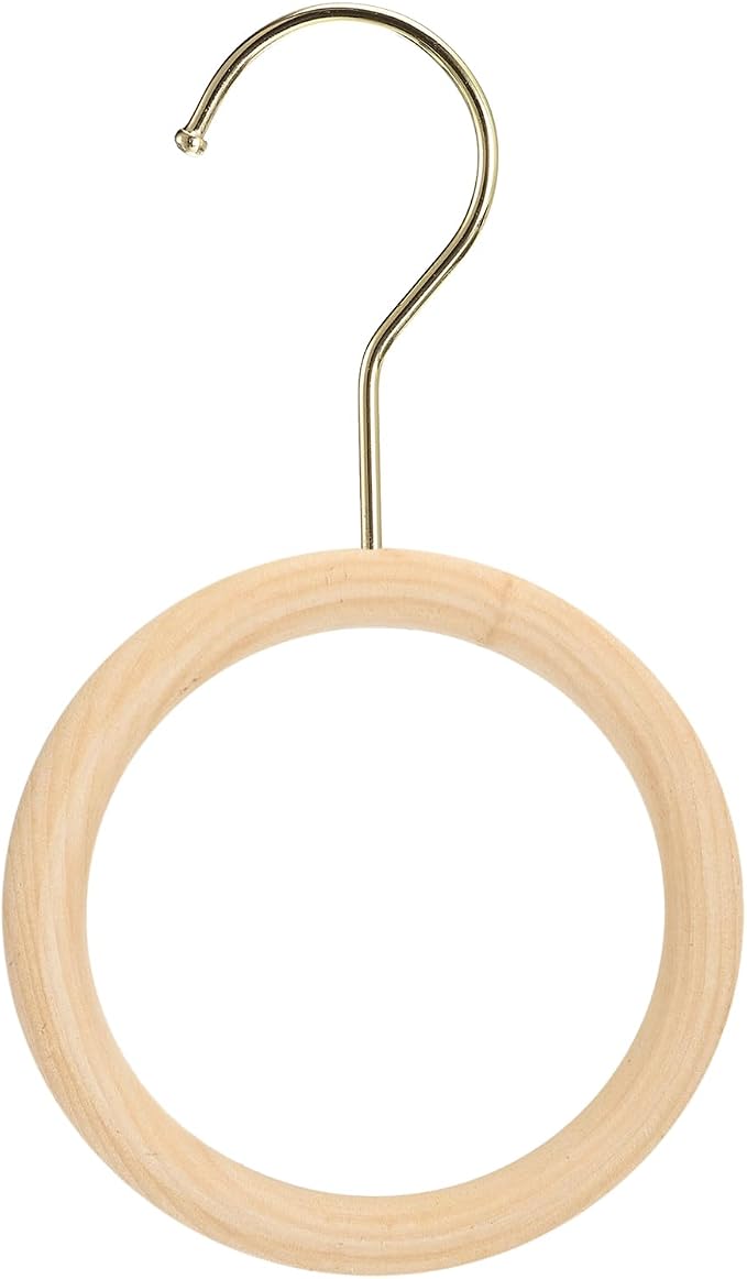 uxcell 4.7 Inch Scarf Ring Hanger, Scarf Organizer Holder Wooden Circle Rings Hanging Hook for Belt Tie Scarf, 10cm Length Hook (Gold)