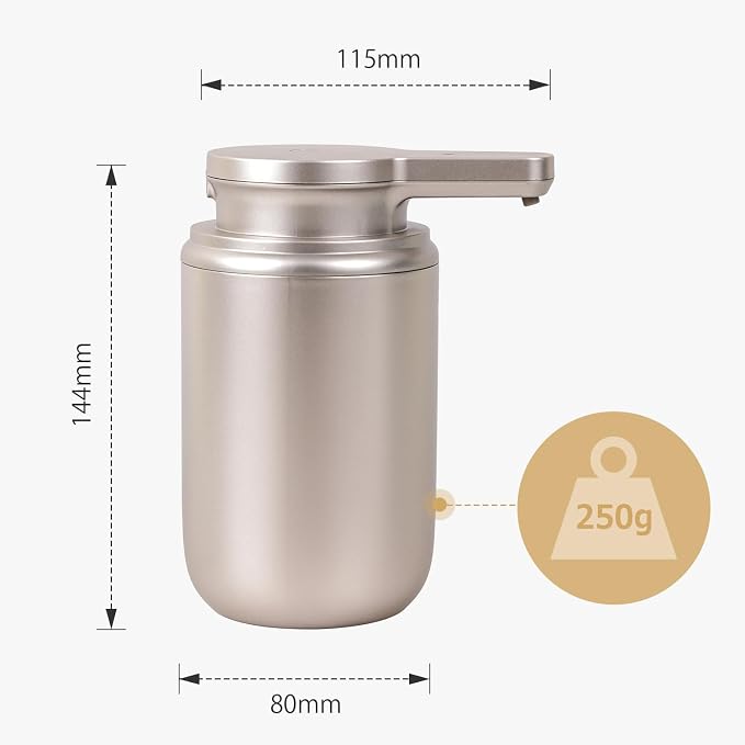 LAOPAO Automatic Soap Dispenser, Rechargeable Touchless Foaming Hand Soap Dispenser for Bathroom, Soap Pump for Kitchen, Water-Resistant, Xmas Gift 10oz, Light Silver, Plastic