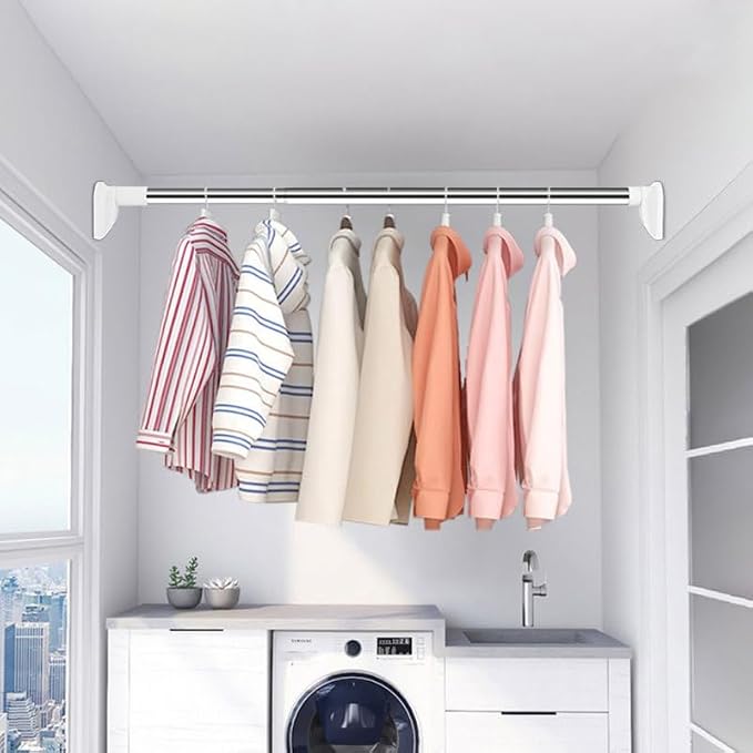 Punch Free Adjustable Telescopic Clothes Drying Rod Closet Tension Pole 31.49In Expandable Closet Bar for Laundry and Wardrobe Organization