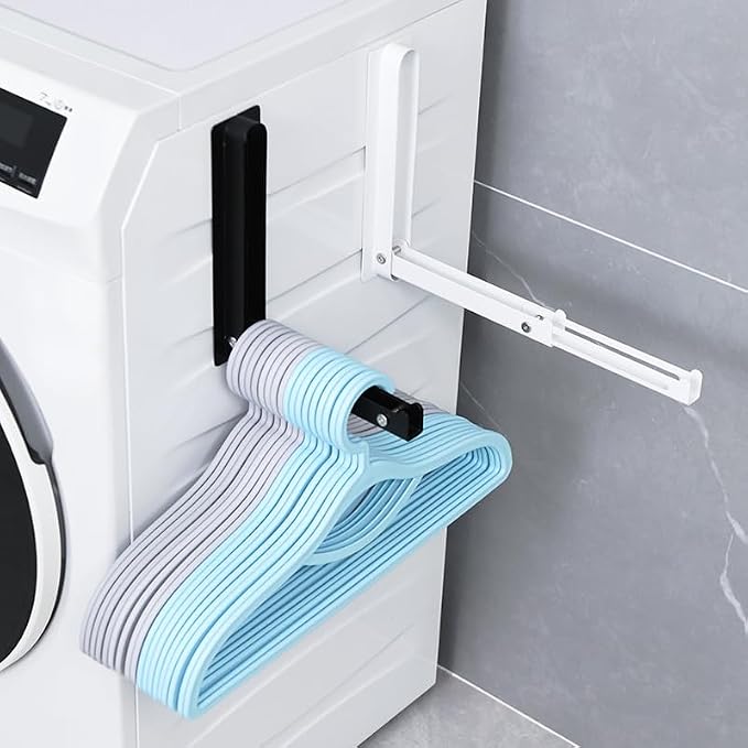 Magnetic Hanger Organizer – Magnetic Storage Rack for Laundry Room, Closet & Fridge, Expandable Hanger Holder for Washing, Drying & Clothes Organization, Space-Saving, Durable Metal, Black