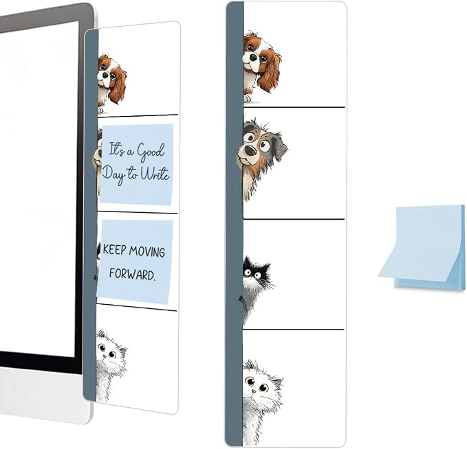 Computer Monitor Memo Board, Sticky Note Holder, Monitor Side Note Board, Acrylic Desk Organizer with 100Pcs Notes for Office Worker Men Women, Home Desktop and Office Desk, Gifts for Dog Lovers