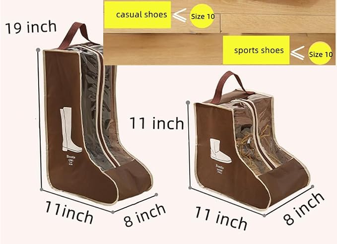 Rikyo 2 Set Brown Shoe Storage,Portable Short Boots Storage&Protector Bag | Protector Bag,Shoe Dust Bags,Shoe Sleeves for Travel,Clear Window Boots Cover,Shoes Packing Organizers for Adult Sneakers