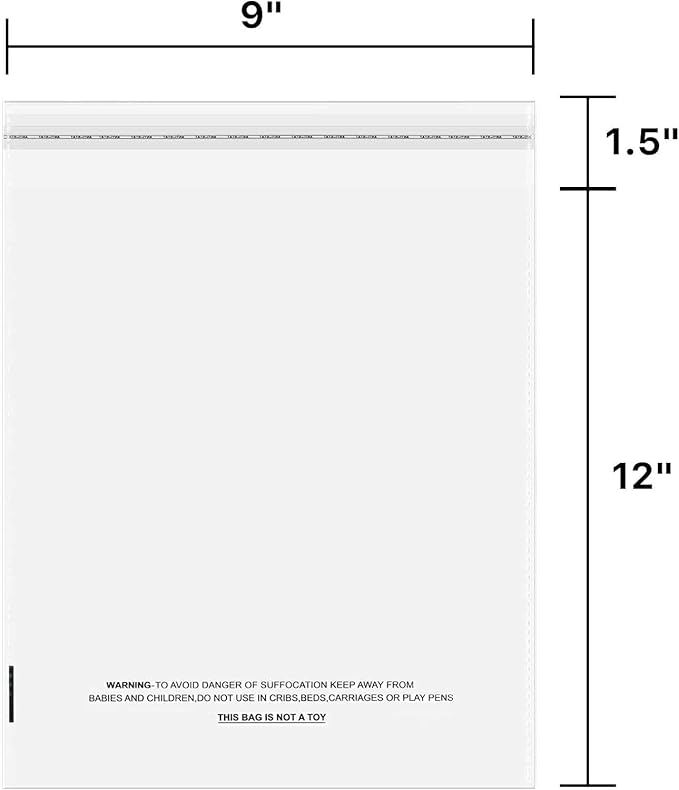 The Elixir Packaging 00 Count 11 x 14 Clear Poly Bag with Suffocation Warning Reclesable Transparent Plastic Tote Backpack Mailer Bag, Food Grade Material, 1.5 Mil Thickness