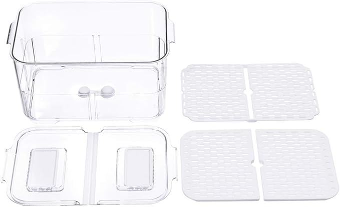 Slideep Food Storage Containers Fridge Produce Saver, Stackable Refrigerator Organizer Keeper Foldable lid with Removable Drain Tray for Produce, Fruits, Vegetables 2800 ml - 2 Pack