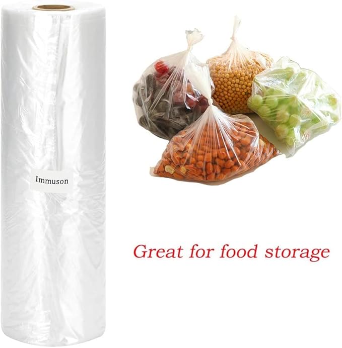Immuson 12" x 20" Plastic Produce Bag on a Roll Food Storage Bags Clear Plastic Produce Bag for Fruits, Vegetable,Bread, Kitchen Bags (4200 Bags-12 Roll)