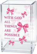 With God All Things Are Possible Bible Pen Holder Makeup Organizer, Funny Bow Christian Pencil Pen Holder for Desk, Matthew 19:26 Bible Verse Pencil Cup, Religious Gifts for Book Lover Teacher