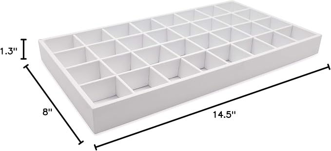 The Display Guys - Stackable Jewelry Tray and Organizer - for Drawers, Dressers, Store Display (32 Compartments, White Leatherette)