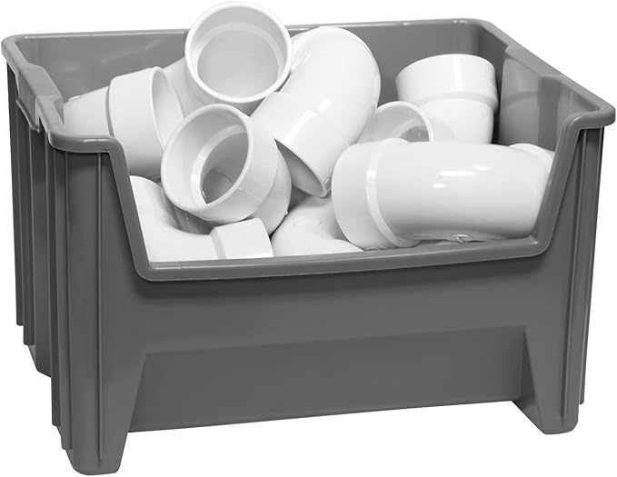 Akro-Mils 13017 Stak-N-Store Heavy Duty Stackable Open Front Plastic Storage Container Bin, (15" x 20" x 12-1/2"), Clear, (3-Pack)