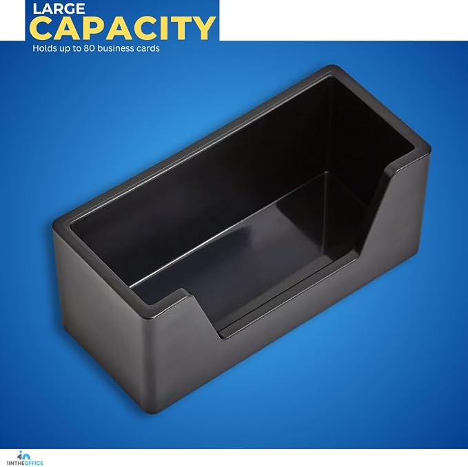 1InTheOffice Business Card Holders Desk, Desk Business Card Holder, 2 Compartment Business Card Display, Black, 2 Pack