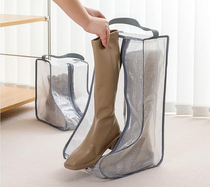 2 Set Black Edge Shoe Storage,Portable Tall Boots Storage&Protector Bag | Protector Bag,Shoe Dust Bags,Shoe Sleeves for Travel,Clear Boots Cover,Shoes Packing Organizers for Adult Sneakers