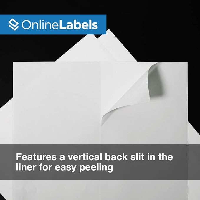 Removable Full Sheet Labels - 8.5 x 11-100 Sheets - Inkjet/Laser Printers - Vertical Back Slit for Easy Peeling - Online Labels