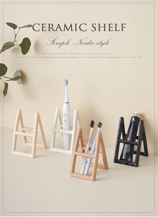 Handmade Ceramic Holder Stand for Toothbrushes, Makeup Brushes, and Pens - Minimalist Design for Bathroom Vanity and Countertops Decor (Black)