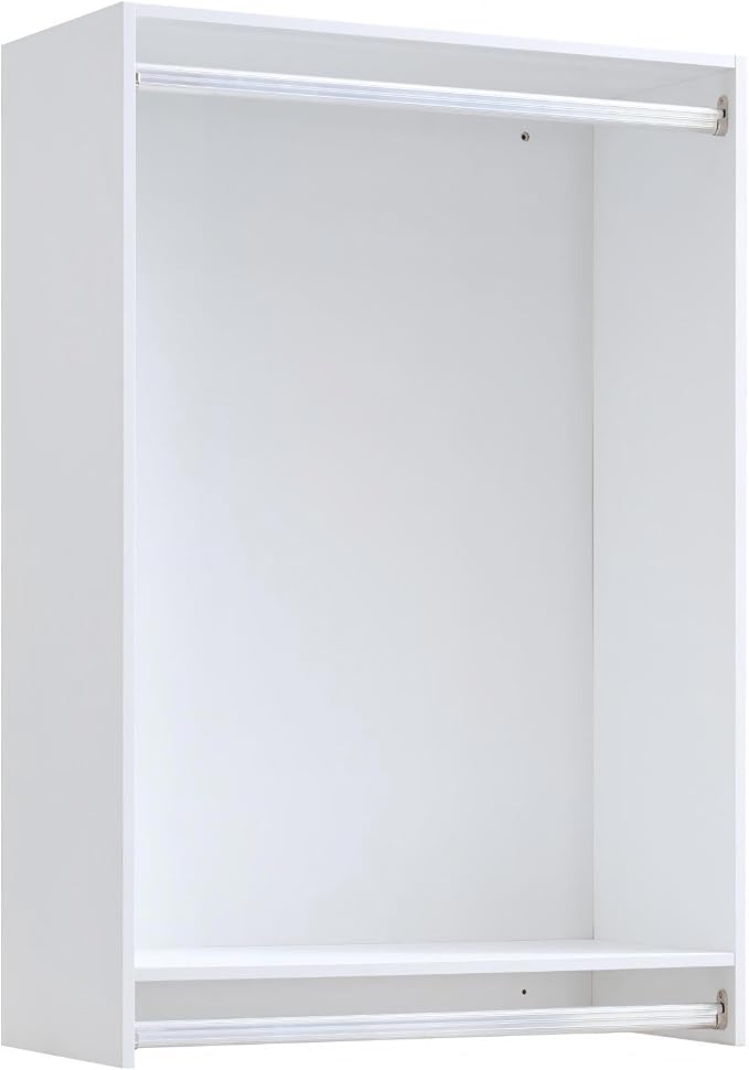 22.5" Double Hanging Closet Module, White MDF Closet Organizer System with 2 Aluminum Hanging Rods, Wall-Mounted Wardrobe Storage for Shirts, Pants, Coats, Bedroom, Walk-In Closet Unit