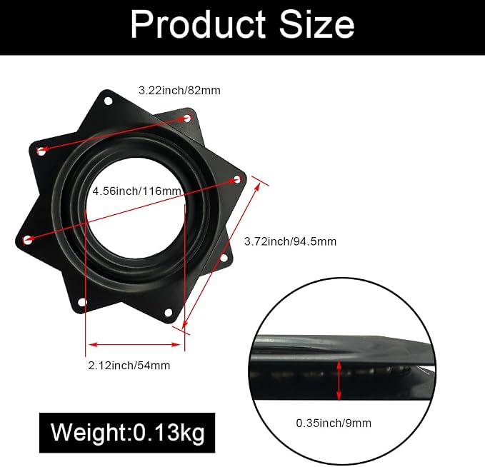 4" Lazy Susan Turntable, 300-lb Heavy Duty Steel Ball Bearing Rotating Tray Swivel Plate Cabinet Low Profile for Dining Table, Stool Chair, Pantry, Organizer (Black)