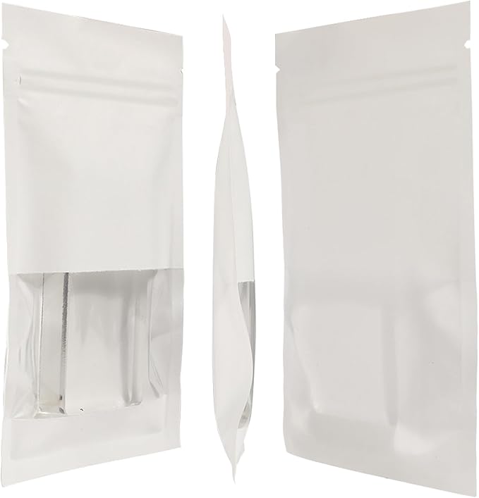 100PCS Resealable Kraft Paper Packaging Bags with Clear Window, Food Grade Heat Sealed Zipper Pouches for Coffee, Tea, Nuts, Snacks, Cookies (White, 13 * 18CM/5.0"*7.1"-100PCS)