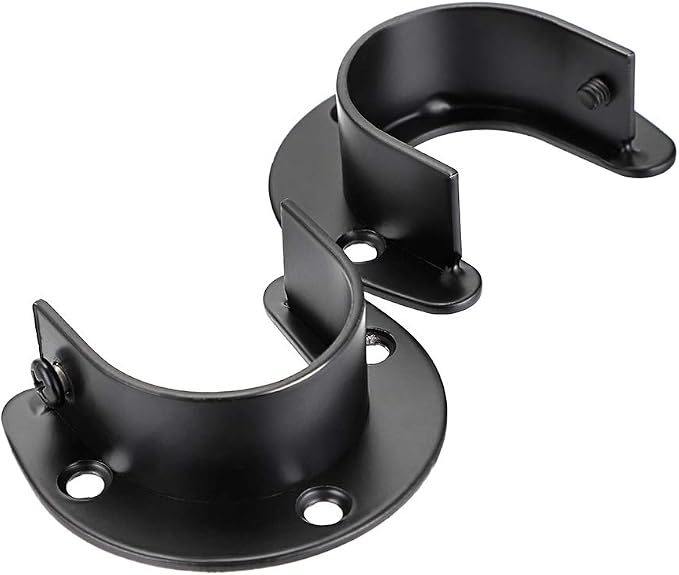 OwnMy 4 Packs Closet Rod End Supports Brackets 1-1/2" Diameter, Black | U Shaped Stainless Steel Closet Pole Sockets, Flange Rod Holder for Closet Wardrobe Shower Curtain Rod Holders