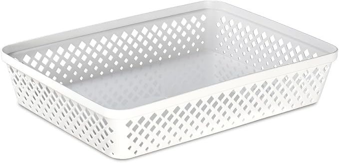 Glad Plastic Storage Basket Set - Multipurpose Drawer Trays, Kitchen Pantry Containers, and Bathroom Bins - Large Organizers, White, 3 Count (Pack of 4)