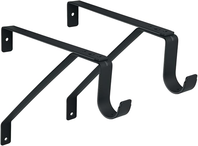 QCAA Heavy Duty Shelf Rod Support Bracket for 3/4" Wall Cleat, Adjustable, Powder Coated Black, Made in Taiwan, 2 Pack
