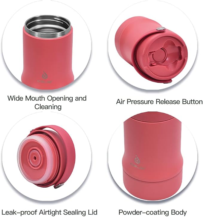 Ideus Soup Thermo with Foldable Spoon and Bowl 20oz, All-in-one Insulated Bento Lunchbox Stainless Steel Leakproof Portable Soup Container Vacuum Thermal Food Jar for Lunch, Red