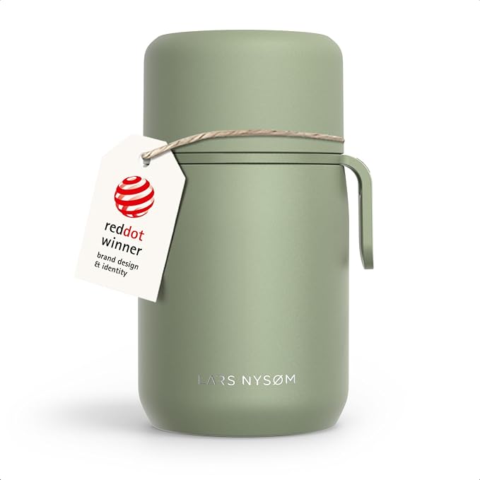 LARS NYSØM Stainless Steel Vacuum Insulated Food Jar - Leakproof Lunch Pot & Lunch Jar for Hot and Cold Food, Wide Mouth, Portable Soup Container for Work & Travel (Sage Green, 24oz)