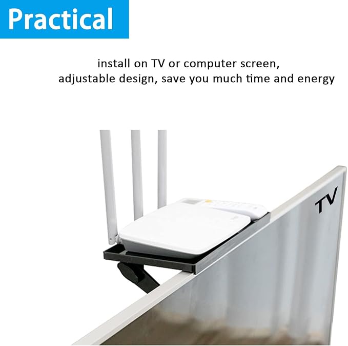 TV Top Screen Shelf Speakers Mount Adjustable Computer Monitor Shelf Storage Bracket Mount Hold Cable Media Box, Game Console, WiFi Router, Plants, Remote Controls, Cellphone Stand, DVD Shelf